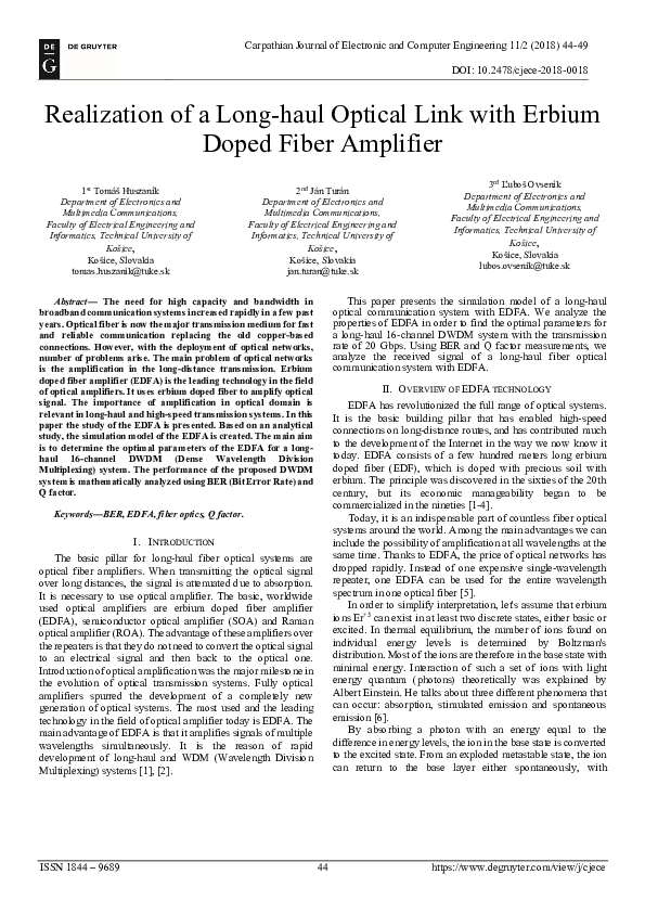 (PDF) Realization of a Long-haul Optical Link with Erbium Doped Fiber ...