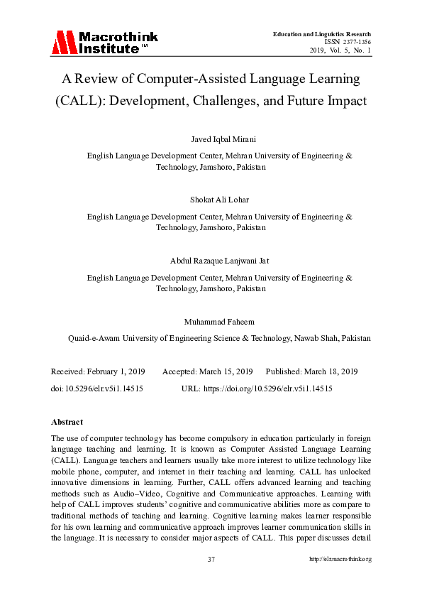 (PDF) A Review of Computer-Assisted Language Learning (CALL ...
