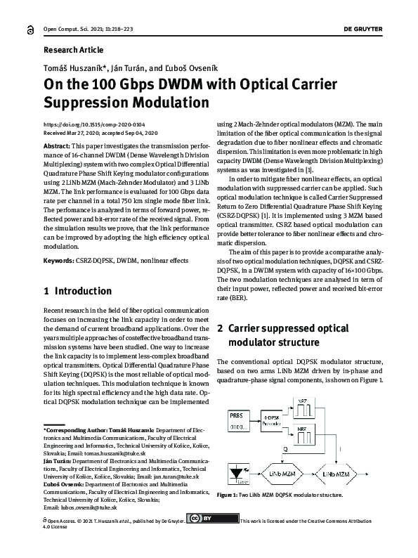 (PDF) On the 100 Gbps DWDM with Optical Carrier Suppression Modulation