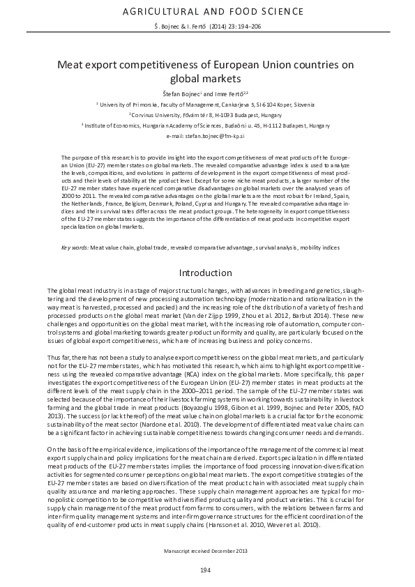 (PDF) Meat export competitiveness of European Union countries on global ...