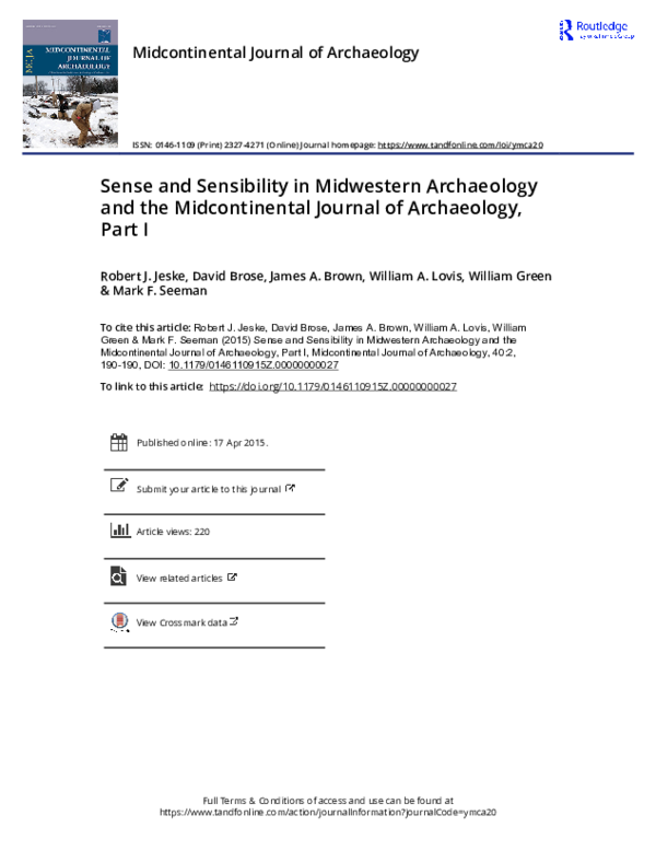 Sense and Sensibility in Midwestern Archaeology and the Midcontinental Journal of Archaeology , Part III