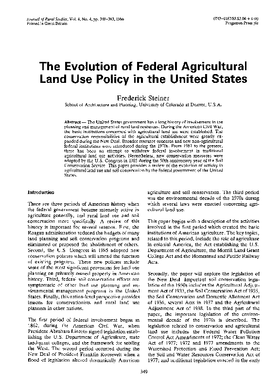 (PDF) The evolution of federal agricultural land use policy in the