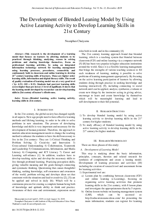 (PDF) The Development of Blended Leaning Model by Using Active Learning ...