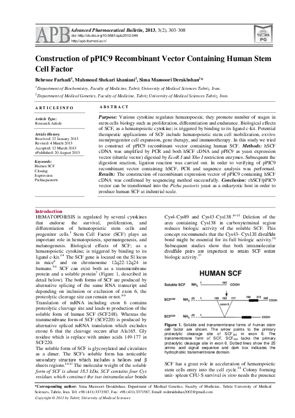 (PDF) Construction of pPIC9 Recombinant Vector Containing Human Stem ...