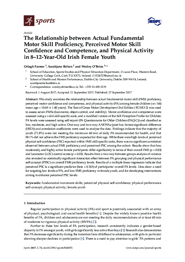 (PDF) The Relationship between Actual Fundamental Motor Skill ...