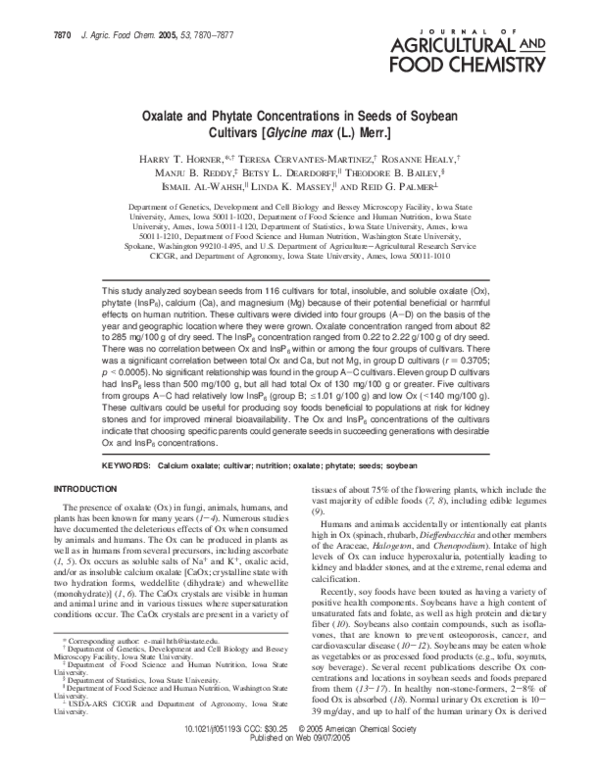 (PDF) Oxalate and phytate concentrations in seeds of soybean cultivars