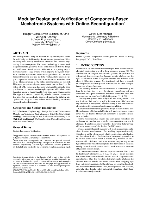 (PDF) Modular design and verification of component-based mechatronic ...