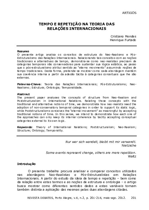 (PDF) Tempo e Repetição Na Teoria Das Relações Internacionais