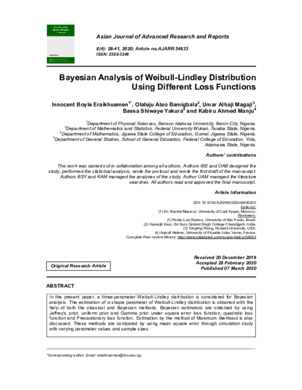 (PDF) Bayesian Analysis of Weibull-Lindley Distribution Using Different ...