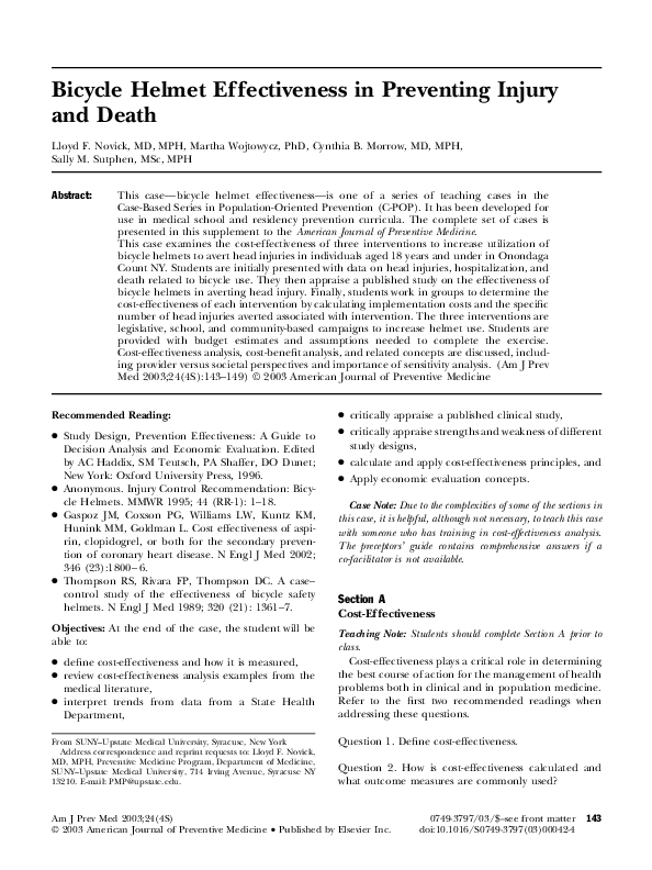 (PDF) Bicycle helmet effectiveness in preventing injury and death