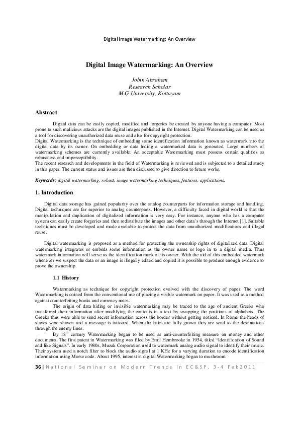 (PDF) Digital image watermarking: an overview