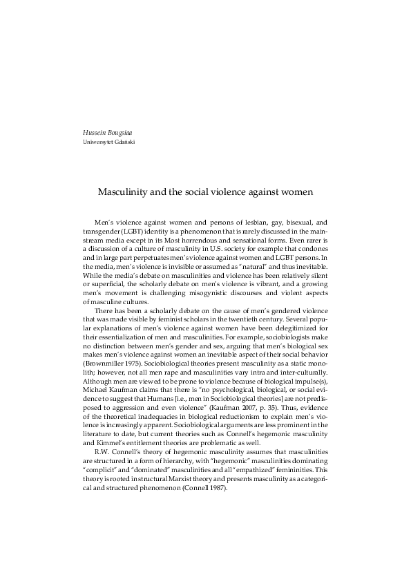 (PDF) Masculinity and the social violence against women