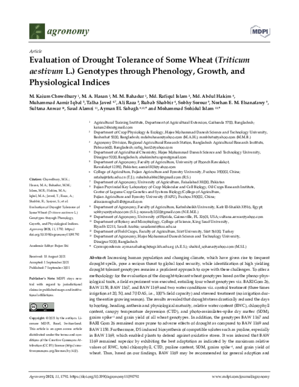 (PDF) Evaluation of Drought Tolerance of Some Wheat (Triticum aestivum ...