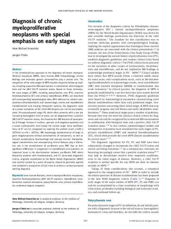 (PDF) Early Diagnosis of Chronic Myeloproliferative Neoplasms