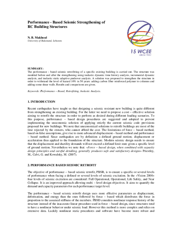 (PDF) Performance – Based Seismic Strengthening of RC Building Structures