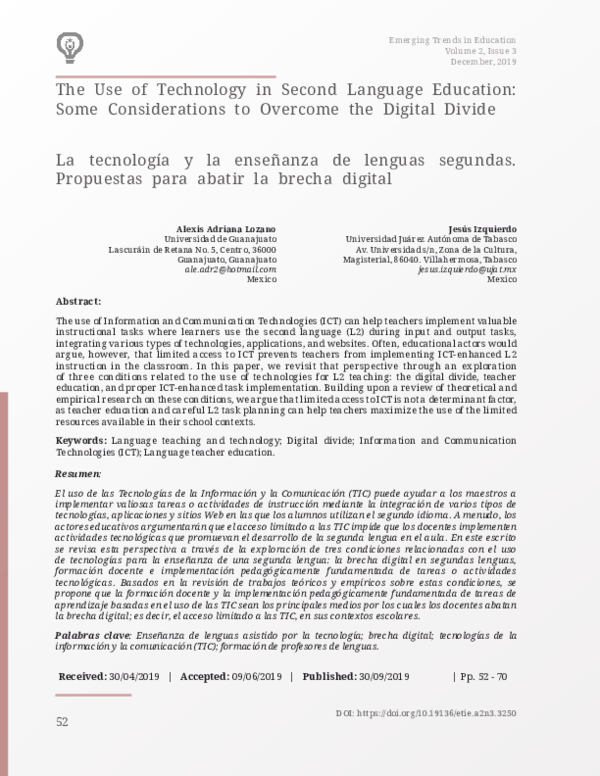 (PDF) Technology in Second Language Education: Overcoming the Digital ...