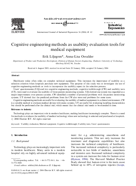 (PDF) Cognitive engineering methods as usability evaluation tools for ...