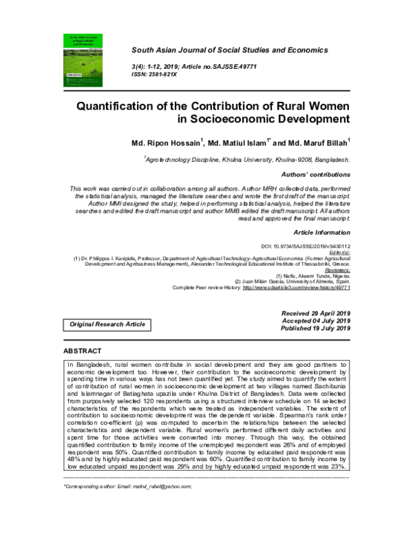 (PDF) Quantification of the Contribution of Rural Women in ...