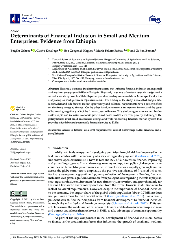 (PDF) Determinants of Financial Inclusion in Small and Medium ...