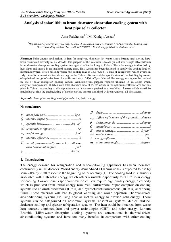 (PDF) Analysis of solar lithium bromide-water absorption cooling system ...