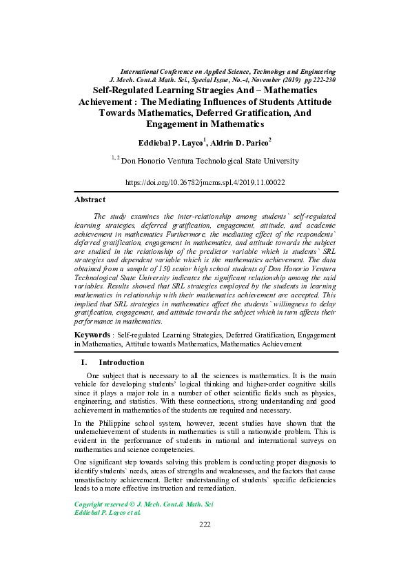 (PDF) Self-Regulated Learning Straegies And – Mathematics Achievement ...
