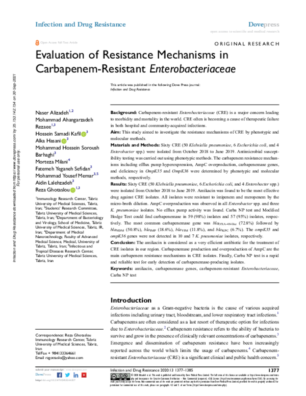 (PDF) Evaluation of Resistance Mechanisms in Carbapenem-Resistant ...