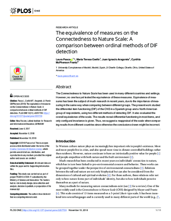 (PDF) The equivalence of measures on the Connectedness to Nature Scale ...