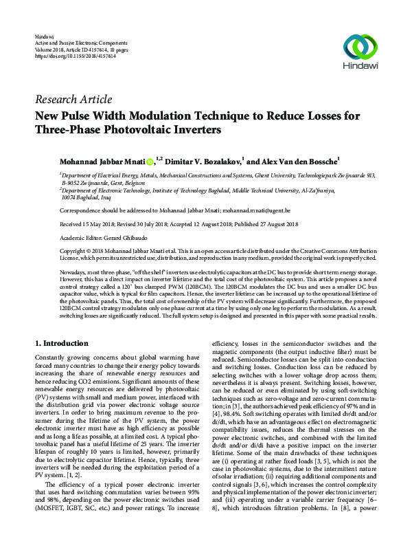 (PDF) New Pulse Width Modulation Technique to Reduce Losses for Three ...