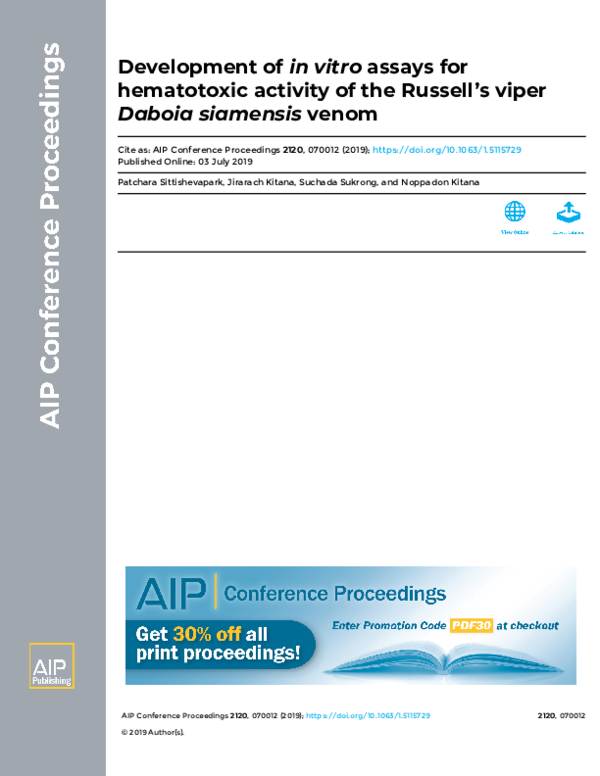 (PDF) Development of in vitro assays for hematotoxic activity of the ...