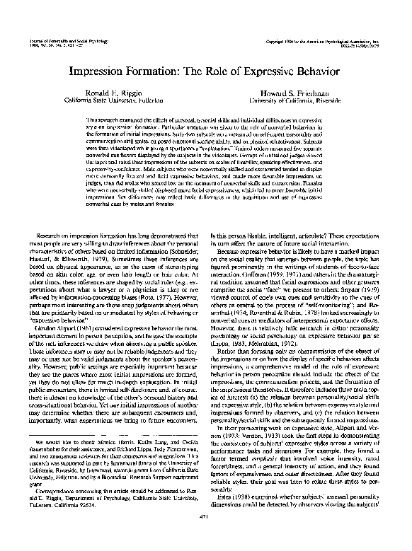(PDF) Impression formation: The role of expressive behavior