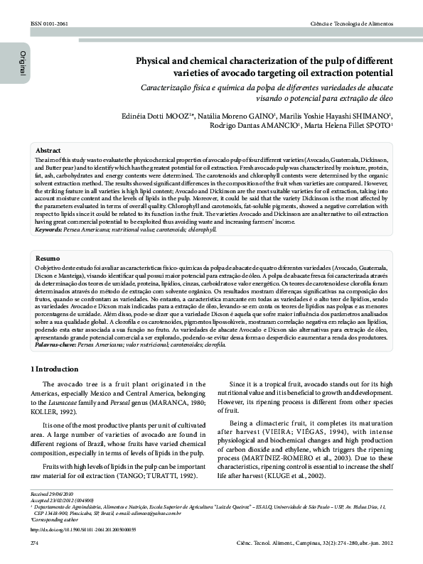 (PDF) Physical and chemical characterization of the pulp of different