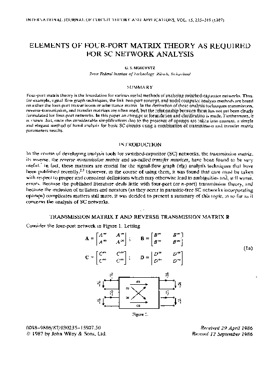 (PDF) Elements of four-port matrix theory as required for sc network ...