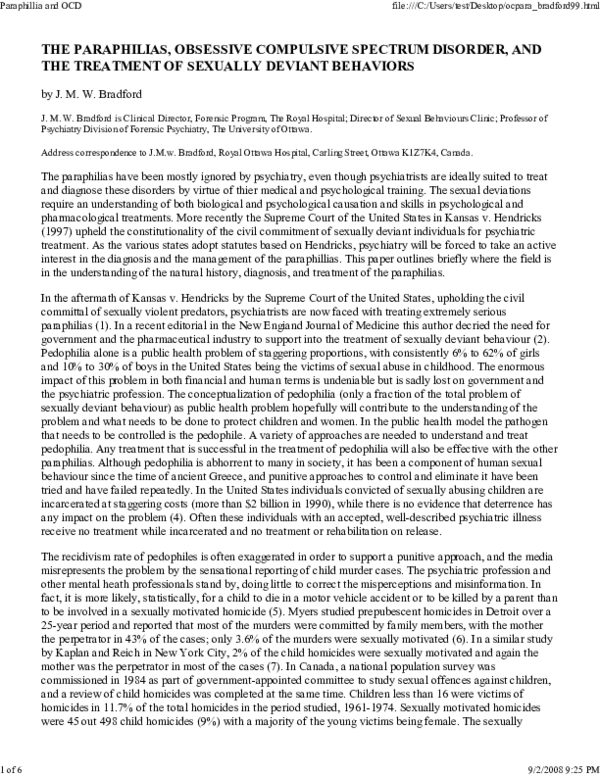 (PDF) The paraphilias, obsessive compulsive spectrum disorder, and the ...