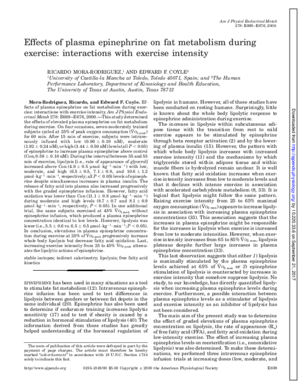 (PDF) Effects of plasma epinephrine on fat metabolism during exercise ...