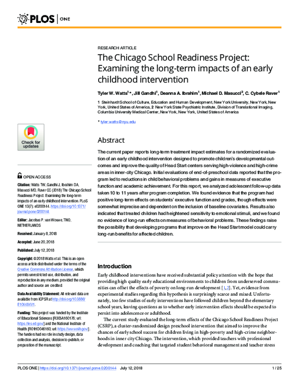 (PDF) The Chicago School Readiness Project: Examining the long-term ...