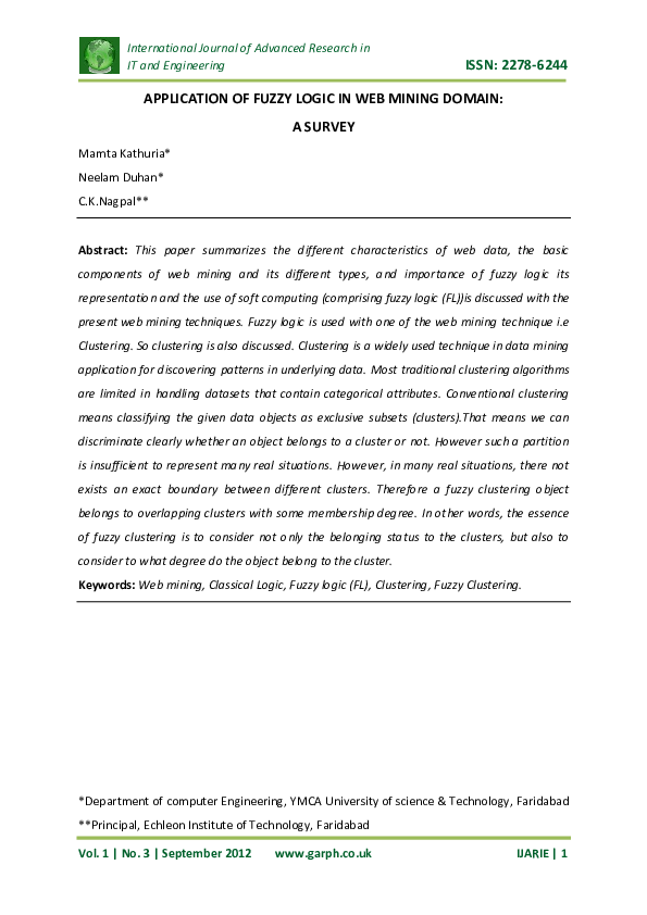 (PDF) Application of Fuzzy Logic in Web Mining Domain: A Survey