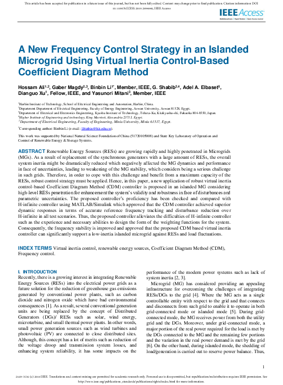 (PDF) A New Frequency Control Strategy in an Islanded Microgrid Using ...