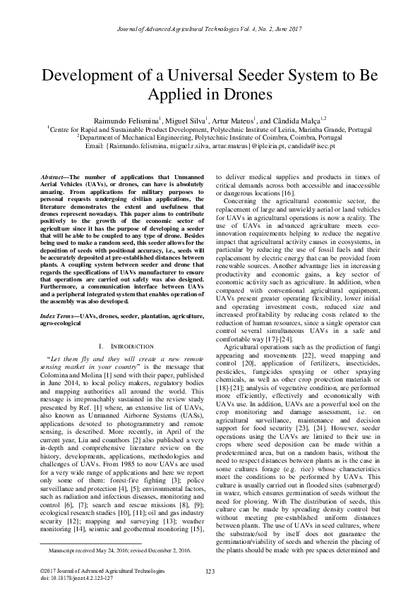 (PDF) Development of a Universal Seeder System to Be Applied in Drones