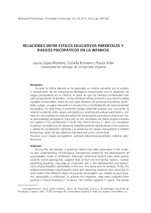 (PDF) Relationships between parenting styles and psychopathic traits in ...