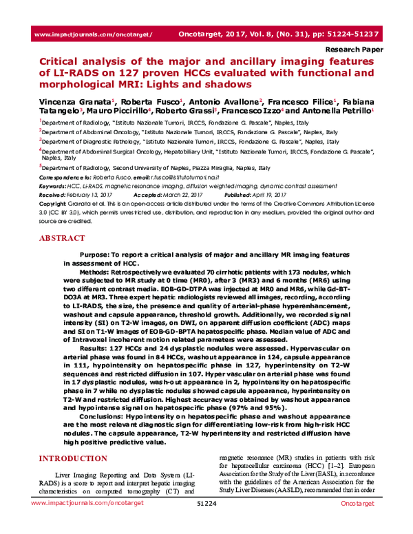 (PDF) Critical analysis of the major and ancillary imaging features of ...