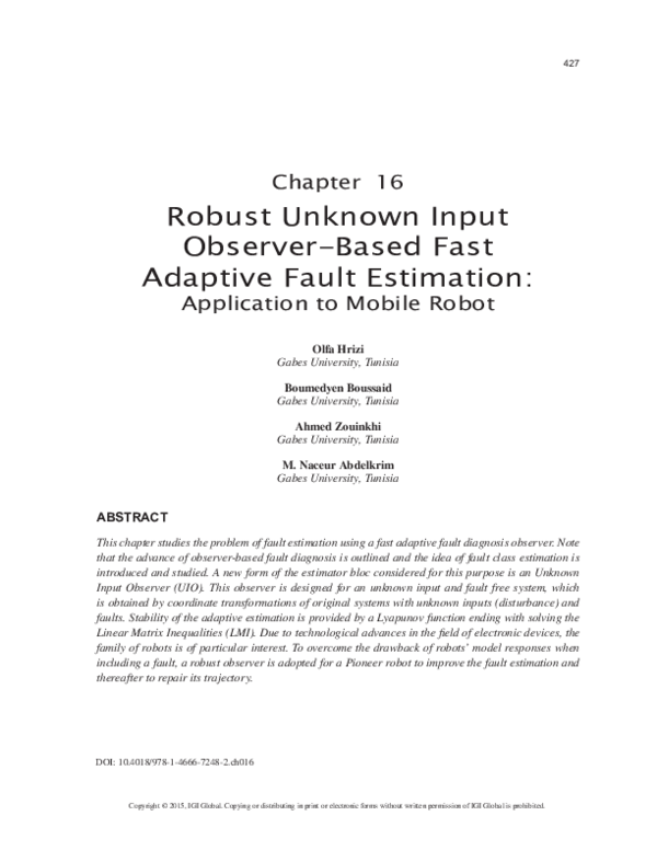 (PDF) Robust Unknown Input Observer-Based Fast Adaptive Fault Estimation