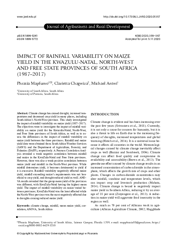 (PDF) Impact of Climate Change on Maize Yield