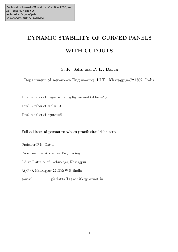 (PDF) Dynamic Stability of Curved Panels with Cutouts