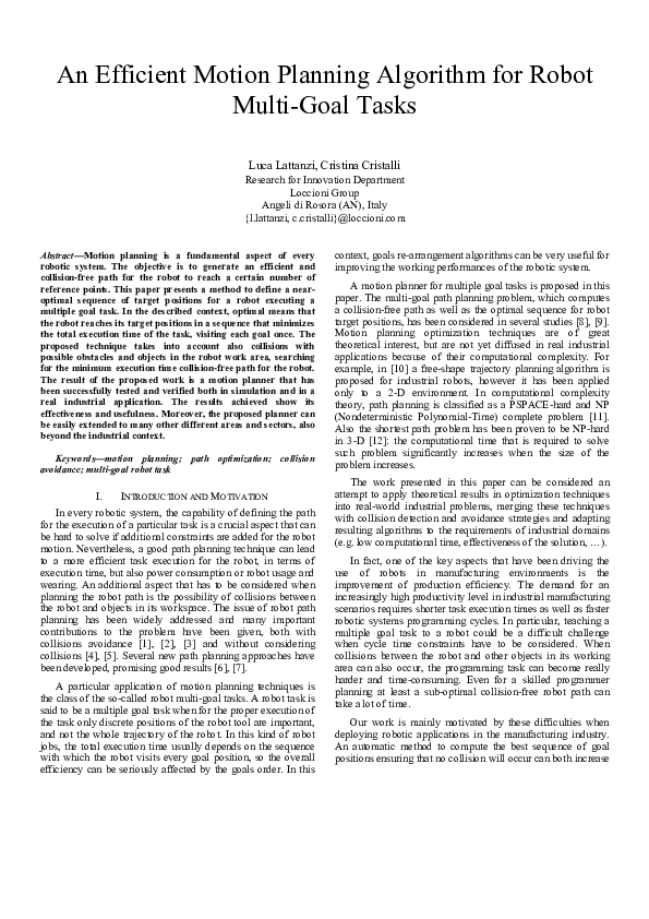 (PDF) An efficient motion planning algorithm for robot multi-goal tasks