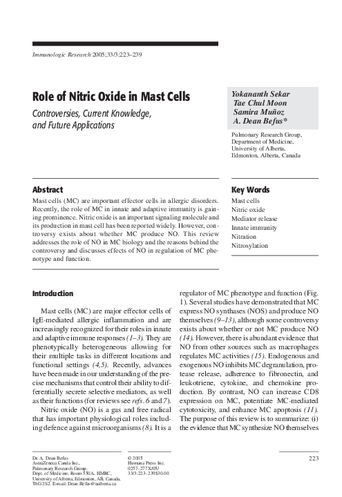 (PDF) Role of nitric oxide in mast cells