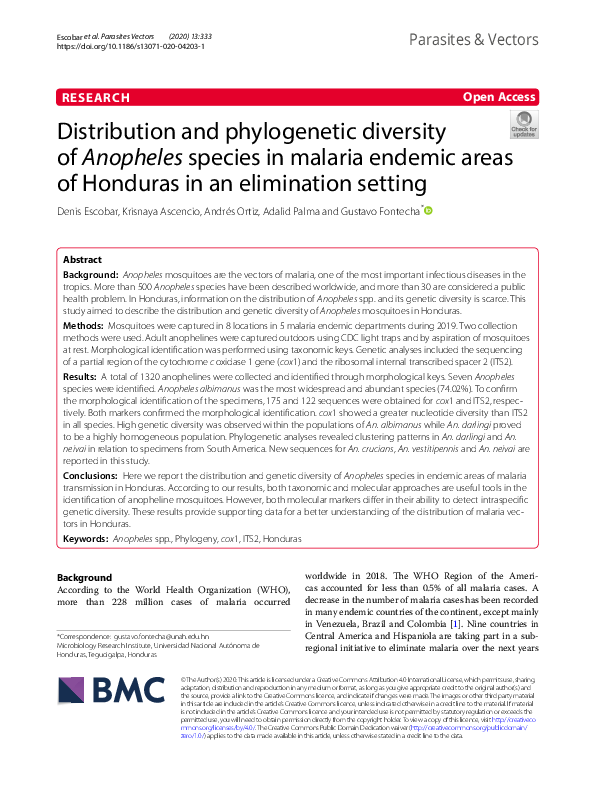(PDF) Distribution and phylogenetic diversity of Anopheles species in ...