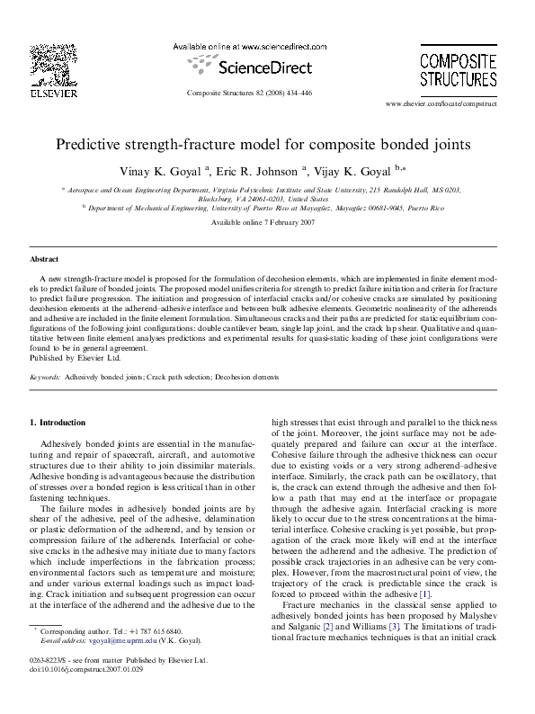(PDF) Predictive strength-fracture model for composite bonded joints