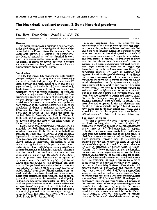 (PDF) The black death past and present. 2. Some historical problems