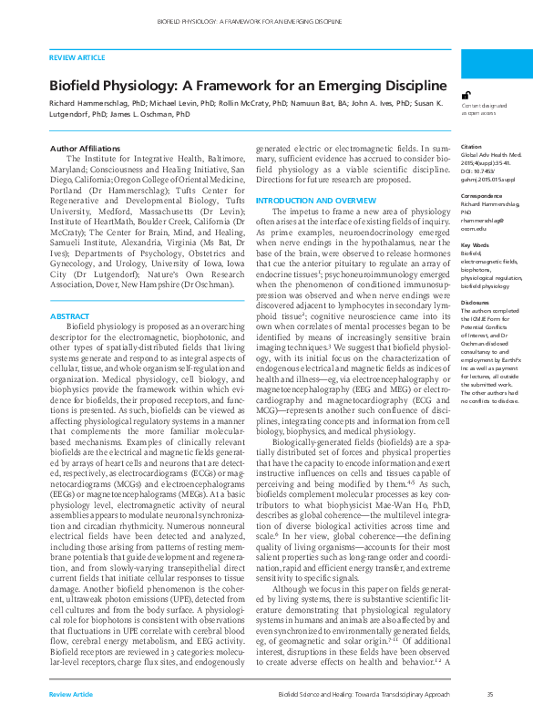 (PDF) Biofield Physiology: A Framework for an Emerging Discipline