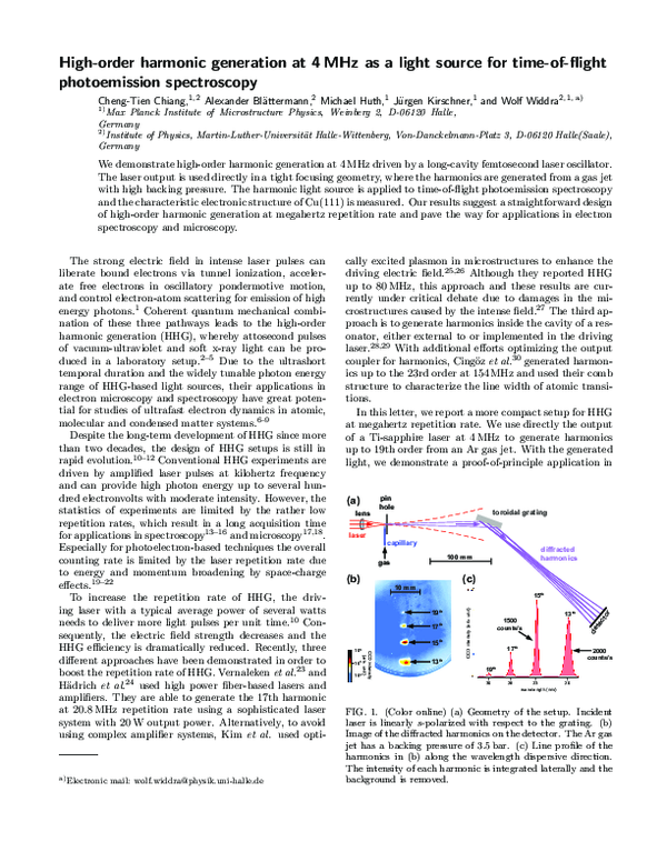 (PDF) High-order harmonic generation at 4 MHz as a light source for ...